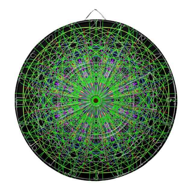 Green Black Kaleidoscope Mandala Art Dartboard (Front)