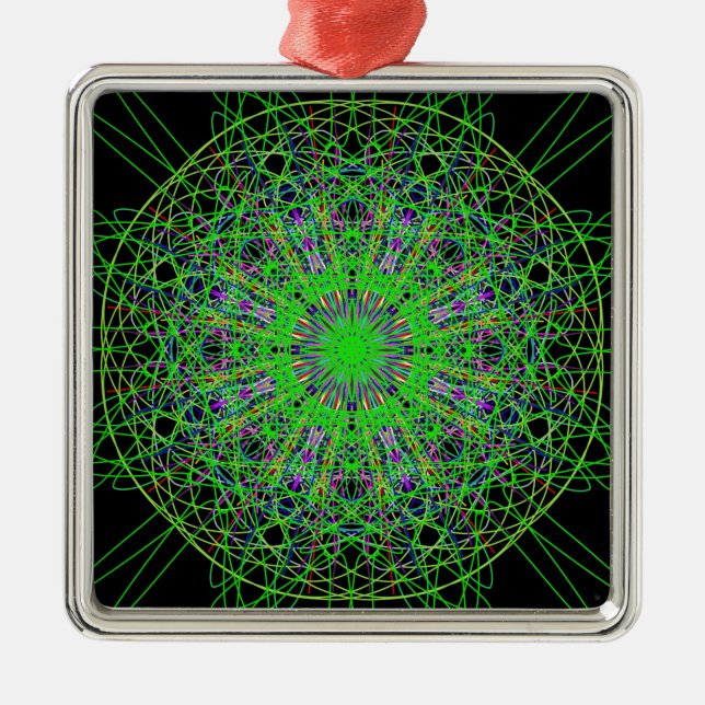 Green Black Kaleidoscope Mandala Art Metal Ornament (Front)