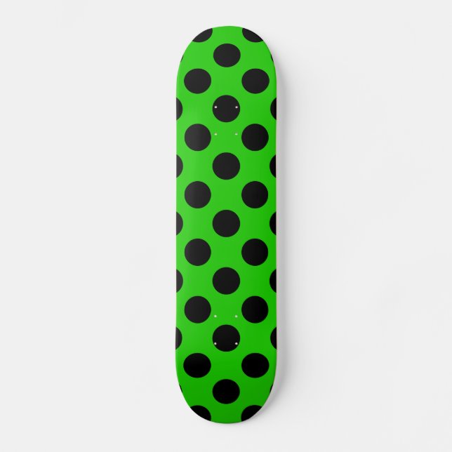 Green & Black Large Polka Dot Skateboard (Front)