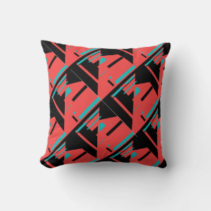 Green Black Large Shapes on Red Background Design Cushion