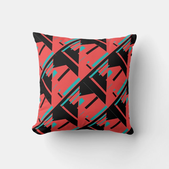 Green Black Large Shapes on Red Background Design Cushion (Front)