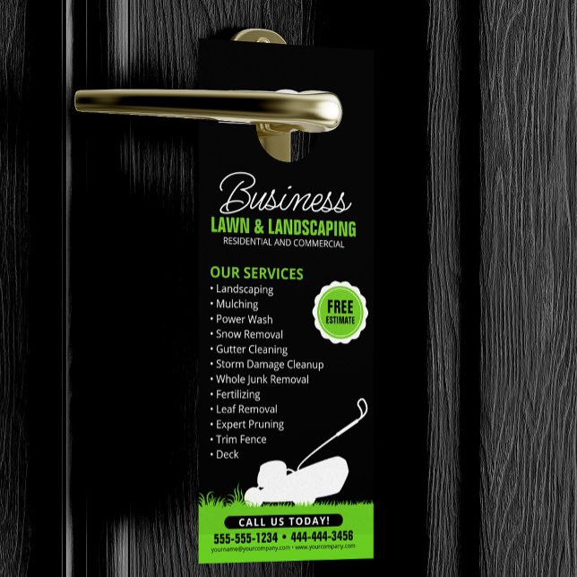 Green Black Lawn Landscaping Service Lawncare Mow Door Hanger (Creator Uploaded)
