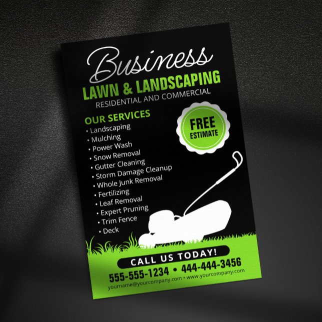 Green Black Lawn Landscaping Service Lawncare Mow Flyer (Creator Uploaded)