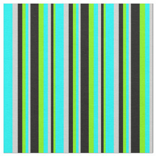 Green, Black, Light Grey, and Cyan Coloured Lines Fabric
