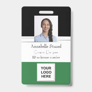 Green Black Lined Name photo employee corporate Ba ID Badge
