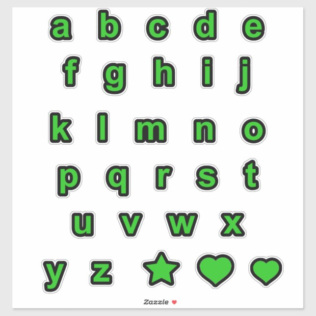 Green Black Lower Case Text Letters Alphabet (Sheet)