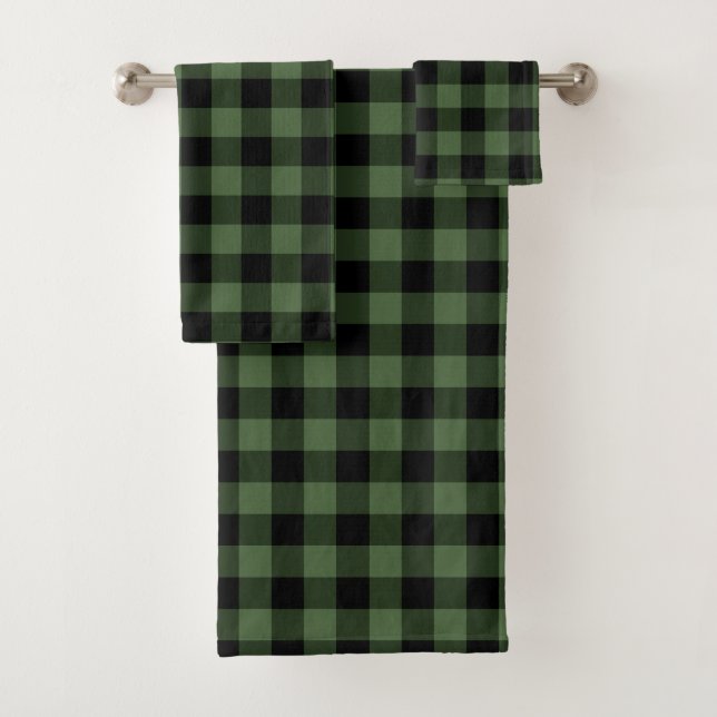 Green Black Lumberjack Plaid Bath Towel Set (Insitu)
