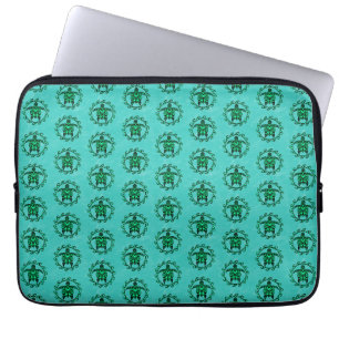 Green Black Maori Sun Symbol Tribal Turtles Laptop Sleeve