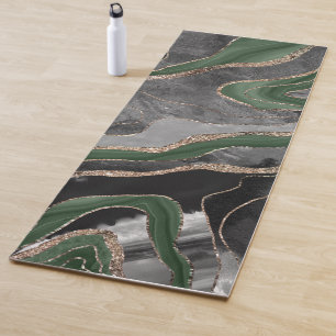 Green Black Marble Agate Gold Glitter Glam #1  Yoga Mat
