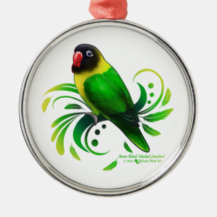 Green Black Masked Lovebird Metal Ornament