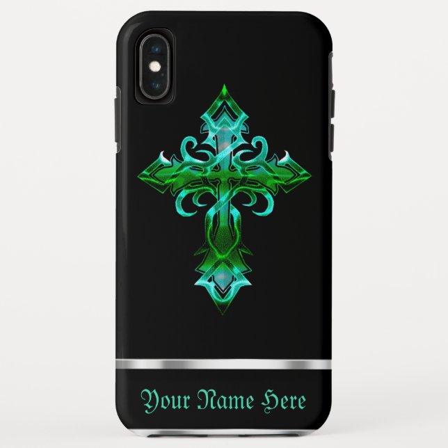 Green Black Mediaeval Cross iPhone XS Max Case (Back)