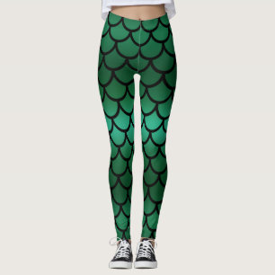 Green & Black Mermaid Scales Fantasy Fish Leggings