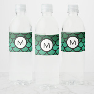 Green & Black Mermaid Scales Fantasy Fish Water Bottle Label