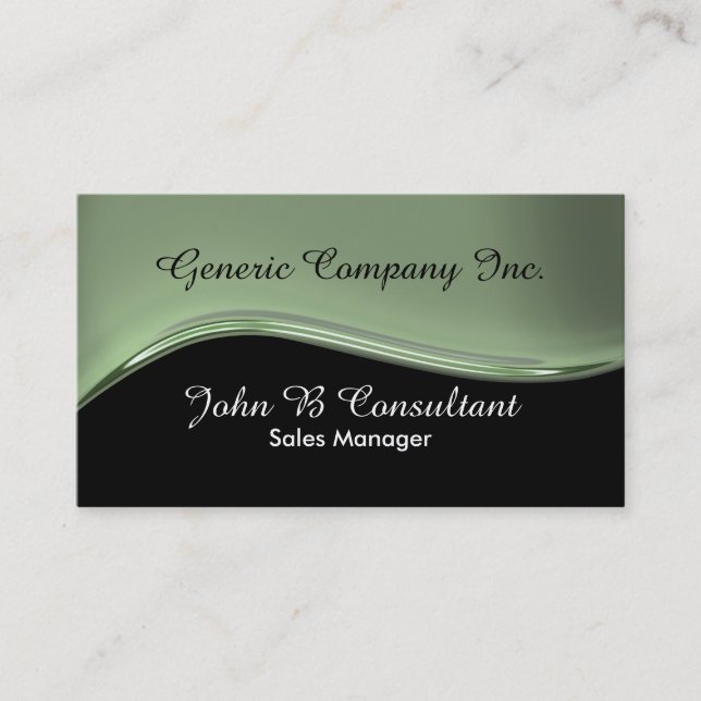 Green black metallic look curve business card (Front)