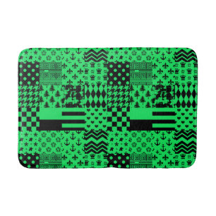 Green Black Mixed Patterns Patchwork Design  Bath Mat