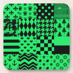 Green Black Mixed Patterns Patchwork Design  Coaster