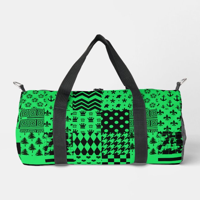 Green Black Mixed Patterns Patchwork Design  Duffle Bag (Front)