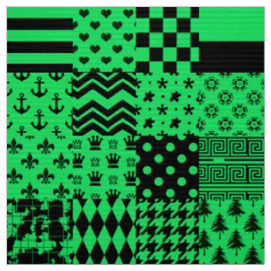 Green Black Mixed Patterns Patchwork Design Fabric
