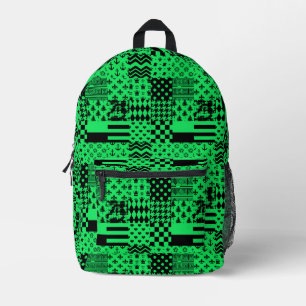 Green Black Mixed Patterns Patchwork Design Printed Backpack