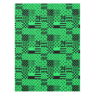 Green Black Mixed Patterns Patchwork Design Tablecloth