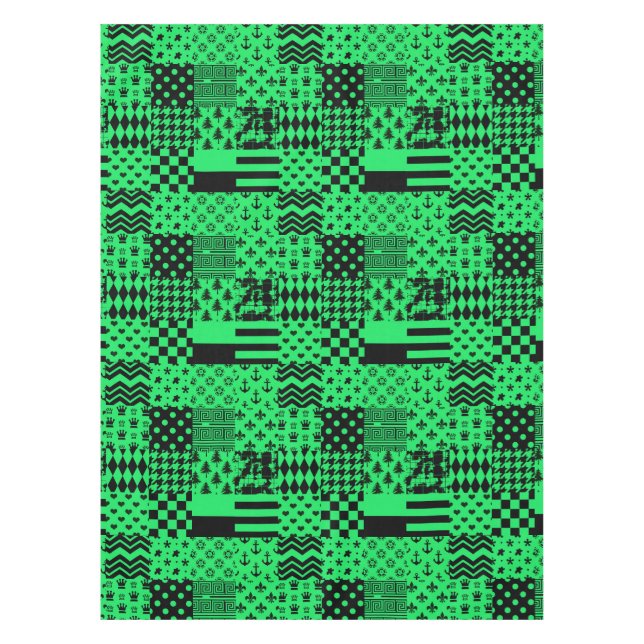 Green Black Mixed Patterns Patchwork Design  Tablecloth (Front)