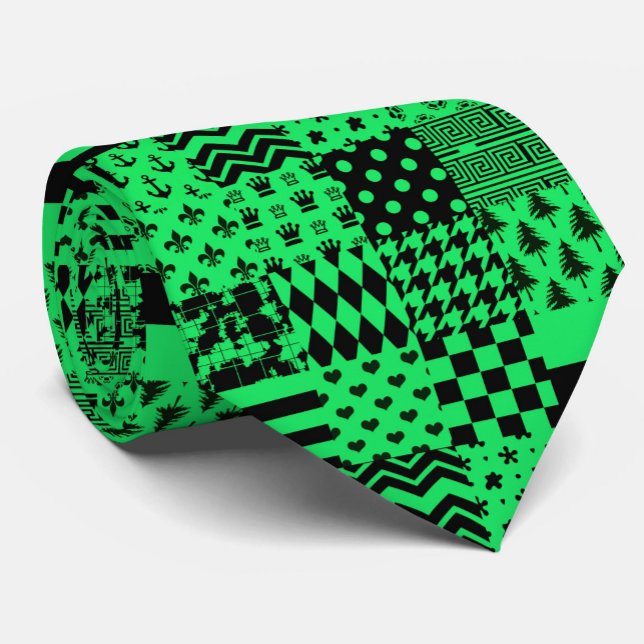 Green Black Mixed Patterns Patchwork Design  Tie (Creator Uploaded)