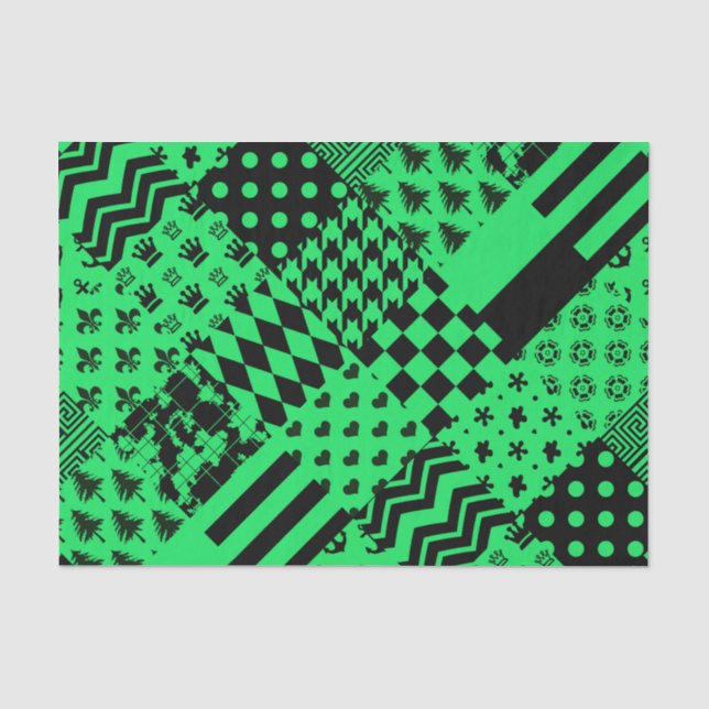 Green Black Mixed Patterns Patchwork Design  Tissue Paper (Front)
