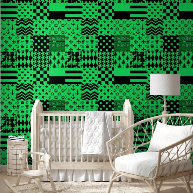 Green Black Mixed Patterns Patchwork Design  Wallpaper (Creator Uploaded)