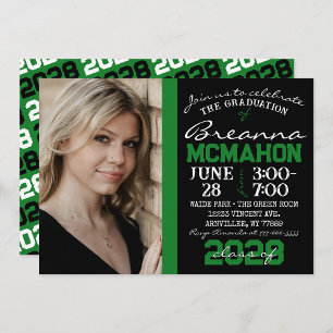 Green & Black Modern Graduation Photo Invitation