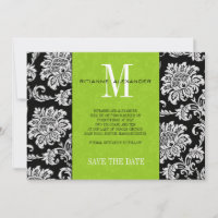 Green Black Monogram Damask Wedding Save The Date