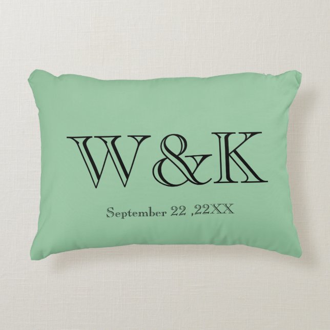 Green & black monogram wedding keepsake  decorative cushion (Front)