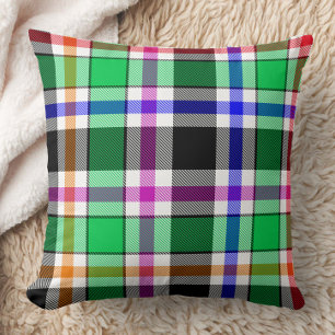 Green Black Multicolour Flannel Plaid Tartan Cushion