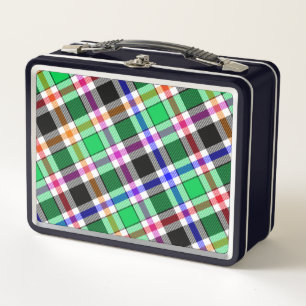 Green Black Multicolour Flannel Plaid Tartan Metal Lunch Box