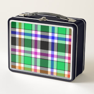 Green Black Multicolour Flannel Plaid Tartan Metal Lunch Box