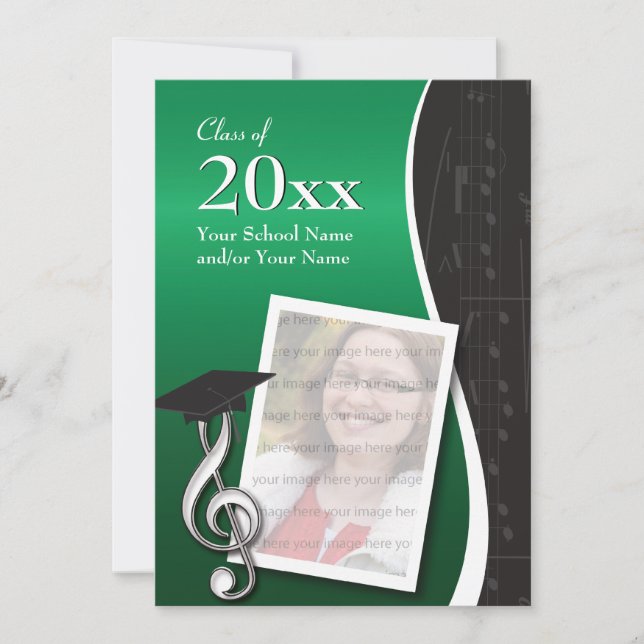 Green & Black Music Graduation Invitation (Front)
