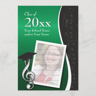 Green & Black Music Graduation Invitation