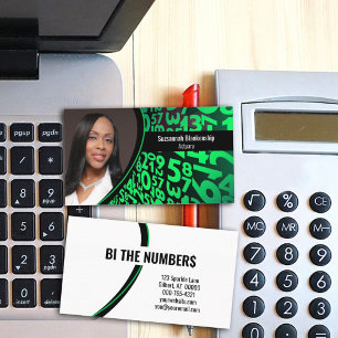 Green Black Numbers Custom Professional Photo  Business Card
