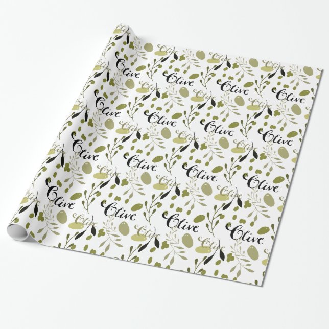 Green Black Olives Bridal Shower Wrapping Paper (Unrolled)