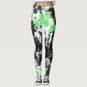 Green Black Paint Splat Leggings