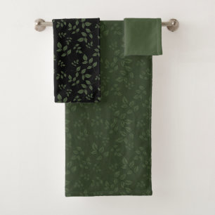 Green black pattern leaves  bath towel set