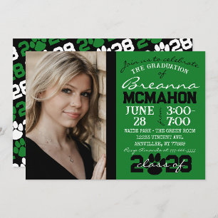 Green & Black Pawprint Graduation Photo Invitation