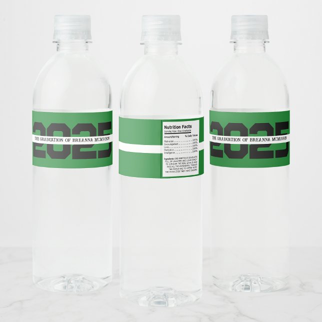 Green & Black Personalised Graduation Water Bottle Label (Creator Uploaded)