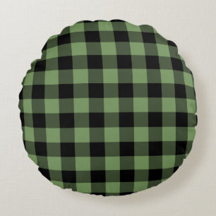 Green Black Plaid Chequered Pattern Round Cushion