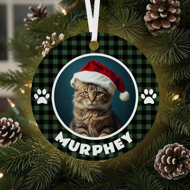 Green & Black Plaid Christmas Custom Pet Metal Tree Decoration (Creator Uploaded)