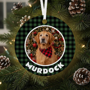 Green & Black Plaid Christmas Personalized Pet Metal Tree Decoration