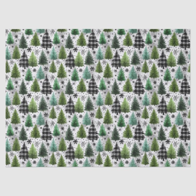 Green, Black Plaid & Houndstooth Christmas Pattern Tissue Paper (Front)