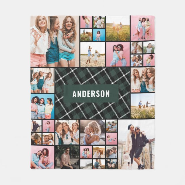 Green black plaid modern minimal pampas 34 photo f fleece blanket (Front)