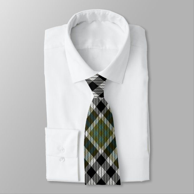 Green & Black Plaid Necktie (Tied)