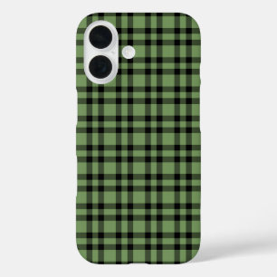 Green Black Plaid Pattern iPhone 16 Case