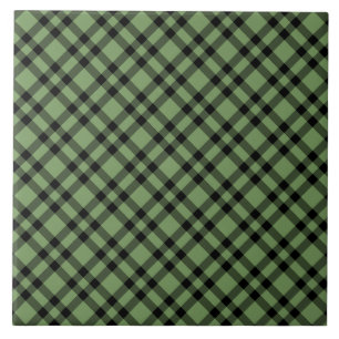 Green Black Plaid Pattern Ceramic Tile